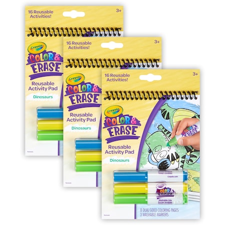 Crayola Color & Erase Reusable Activity Pad, Dinosaurs, 3PK 81-1491